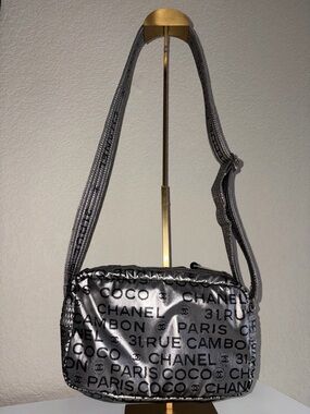 Chanel Coco 31 Rue Cambon Silver Nylon Crossbody Bag Authentic